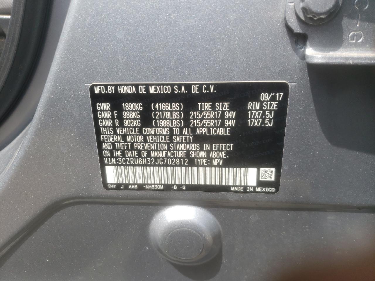 3CZRU6H32JG702812 2018 Honda Hr-V Lx