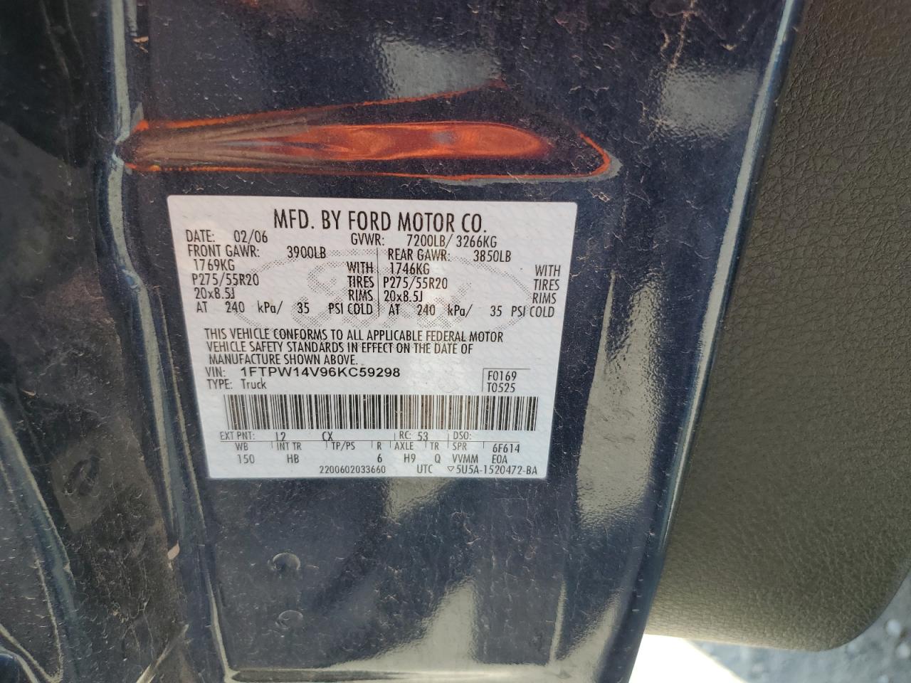 1FTPW14V96KC59298 2006 Ford F150 Supercrew