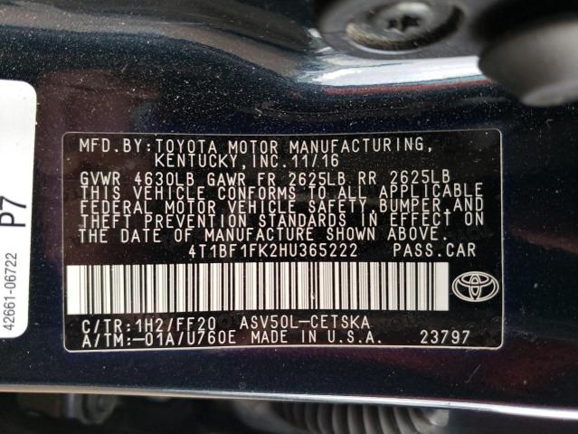 VIN 4T1BF1FK2HU365222 2017 Toyota Camry, LE no.12