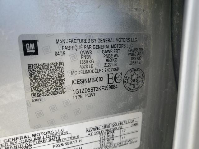 2019 Chevrolet Malibu Lt VIN: 1G1ZD5ST2KF199884 Lot: 59783254