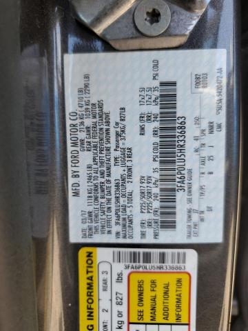2017 FORD FUSION SE - 3FA6P0LU5HR336863