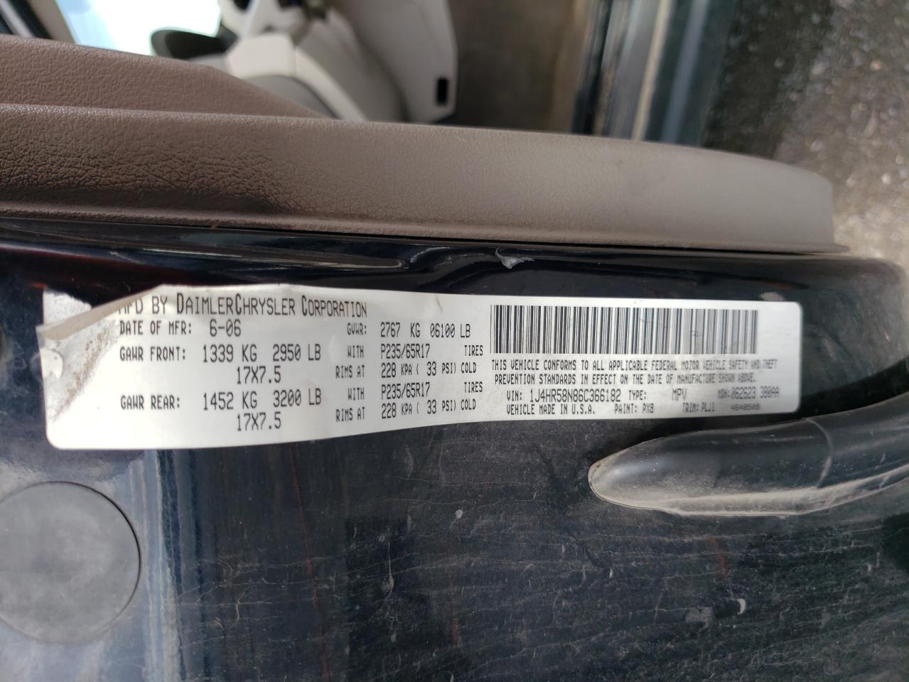 1J4HR58N86C366182 2006 Jeep Grand Cherokee Limited