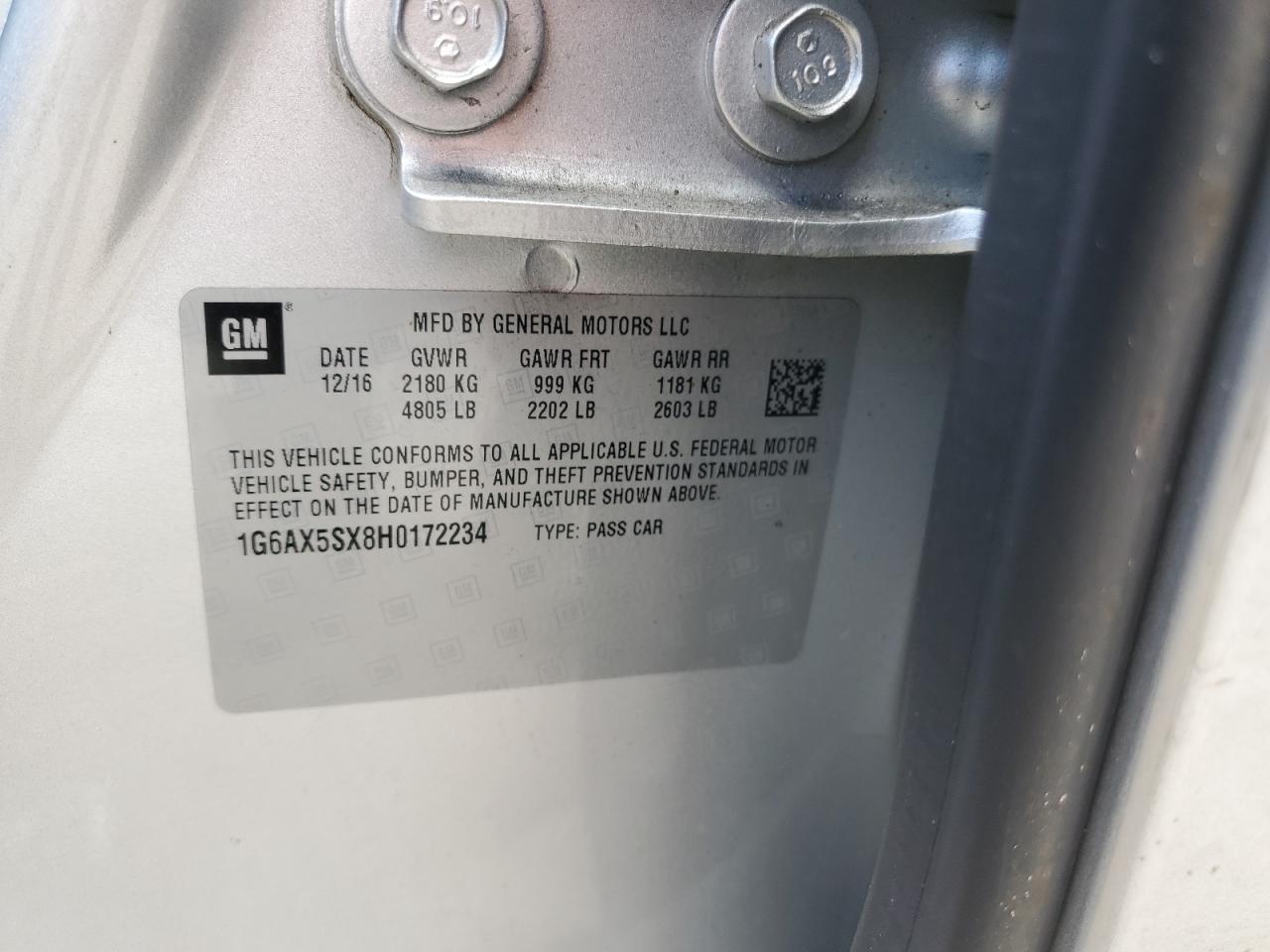 1G6AX5SX8H0172234 2017 Cadillac Cts Luxury
