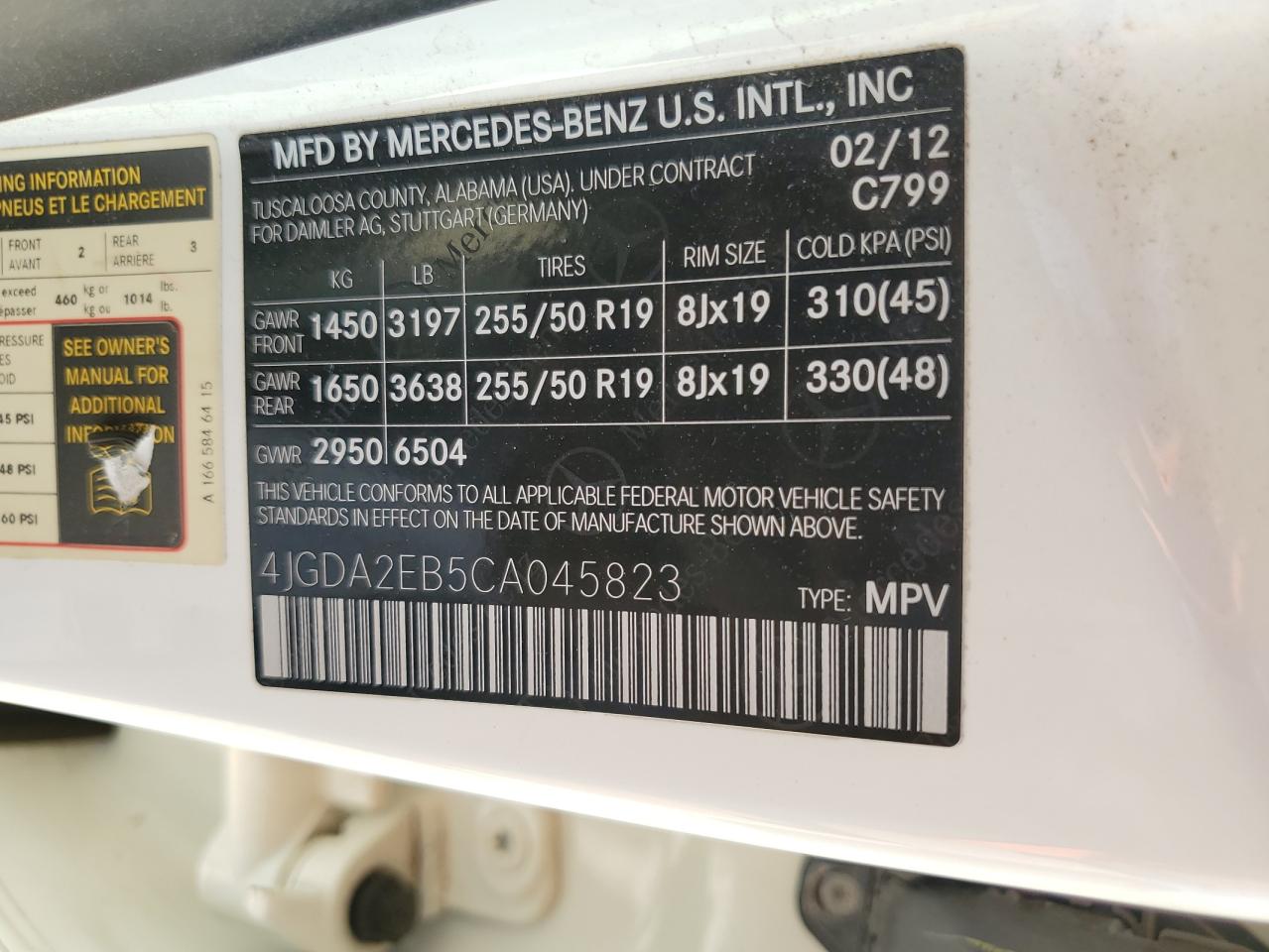 4JGDA2EB5CA045823 2012 Mercedes-Benz Ml 350 Bluetec