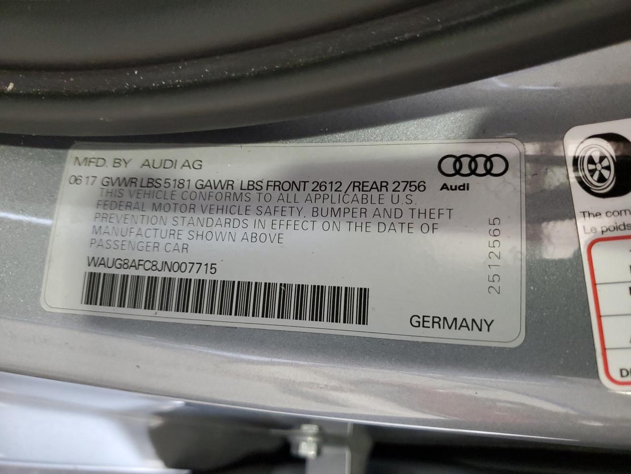 WAUG8AFC8JN007715 2018 Audi A6 Premium Plus