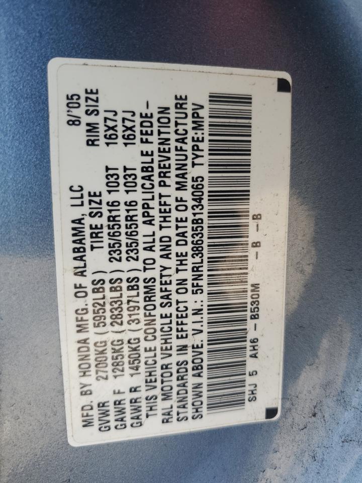 5FNRL38635B134065 2005 Honda Odyssey Exl