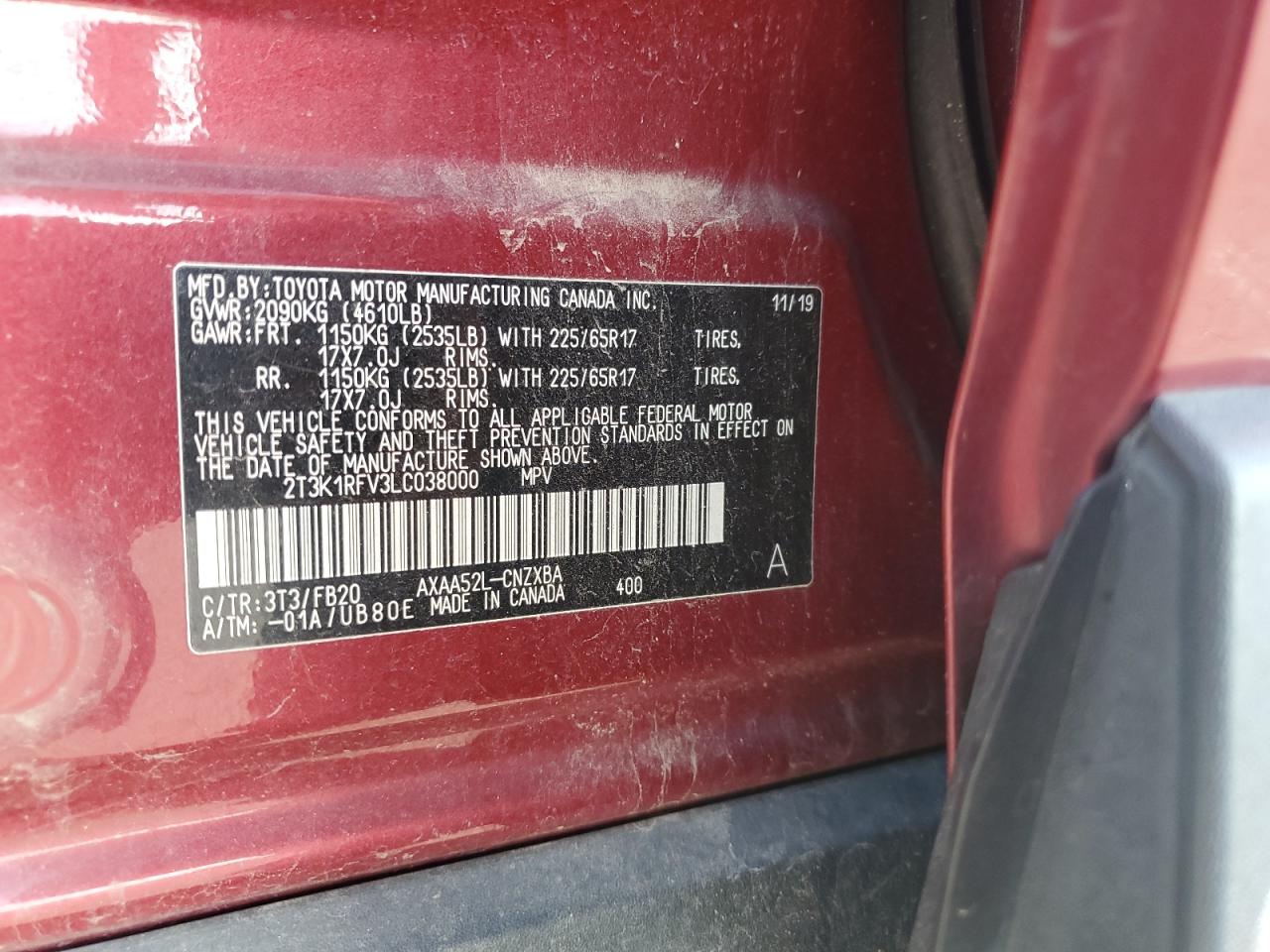 2T3K1RFV3LC038000 2020 Toyota Rav4 Le