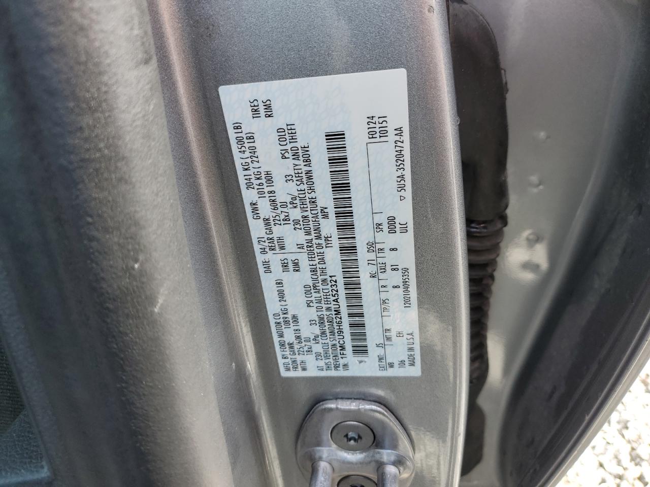 1FMCU9H62MUA52321 2021 Ford Escape Sel