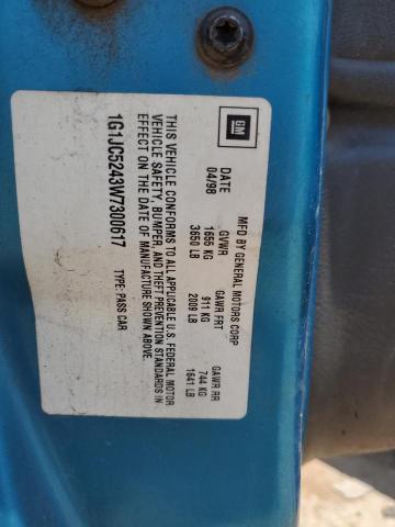 1998 Chevrolet Cavalier VIN: 1G1JC5243W7300617 Lot: 62226234