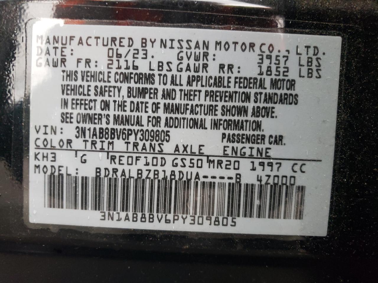 3N1AB8BV6PY309805 2023 Nissan Sentra S