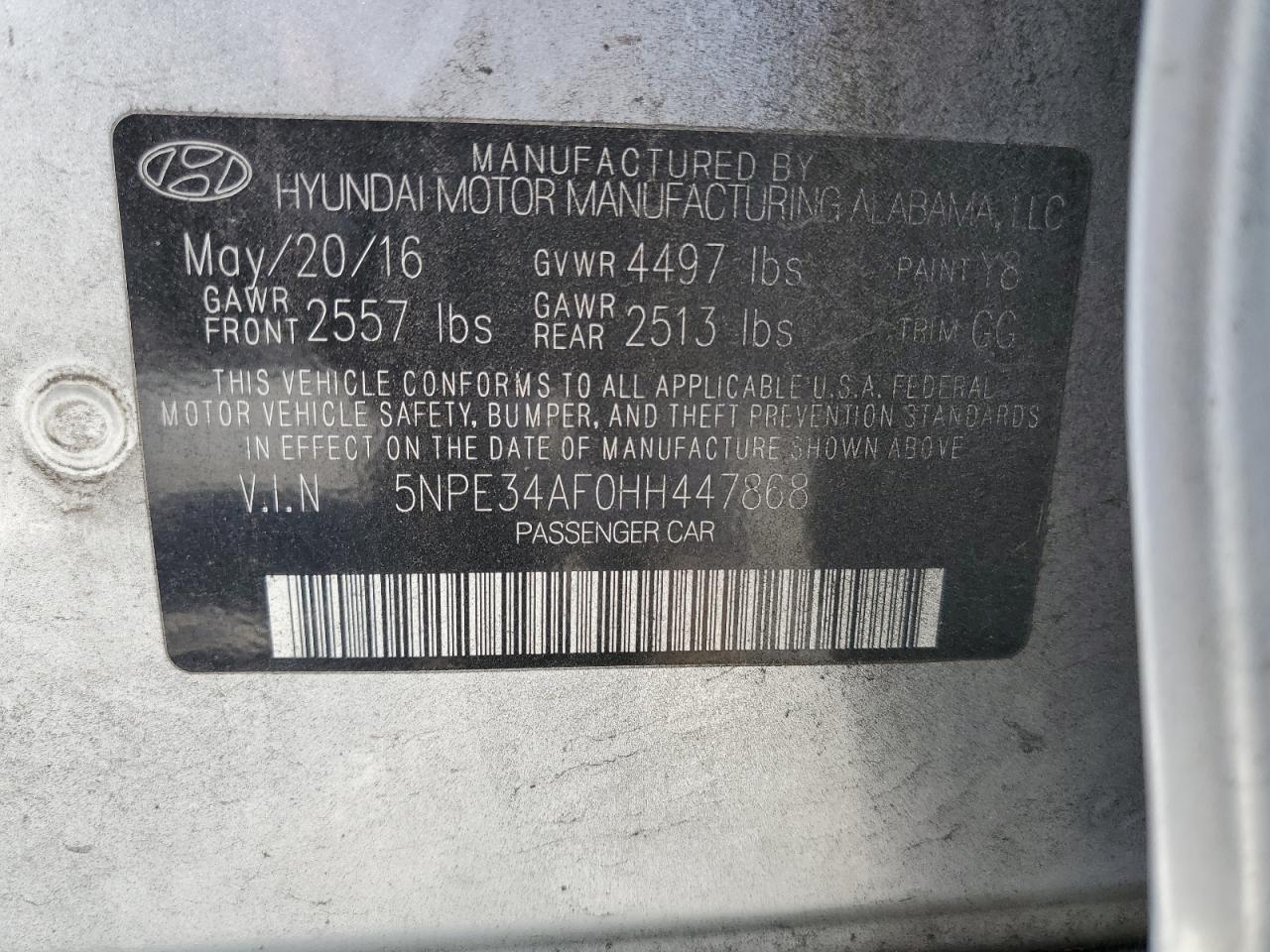 5NPE34AF0HH447868 2017 Hyundai Sonata Sport