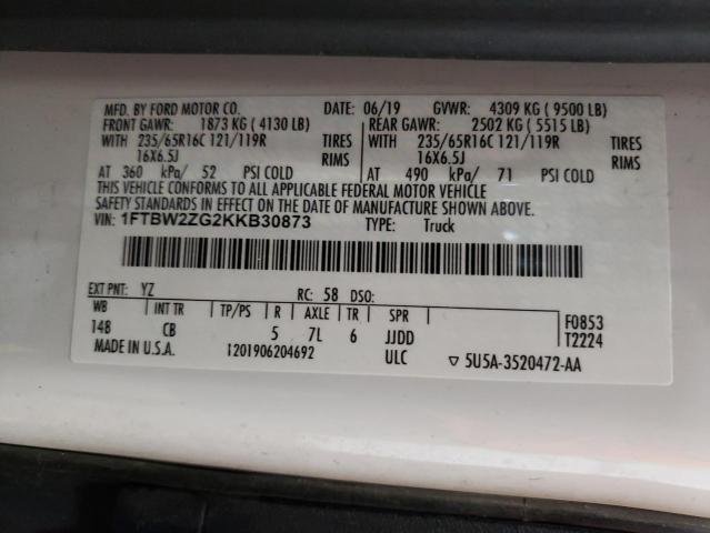 2019 Ford Transit T-350 VIN: 1FTBW2ZG2KKB30873 Lot: 61195944