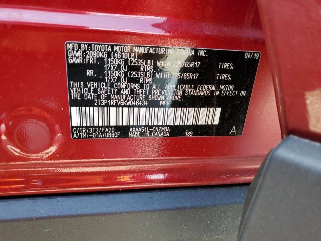 2019 TOYOTA RAV4 XLE 2T3P1RFV6KW046434  62233984