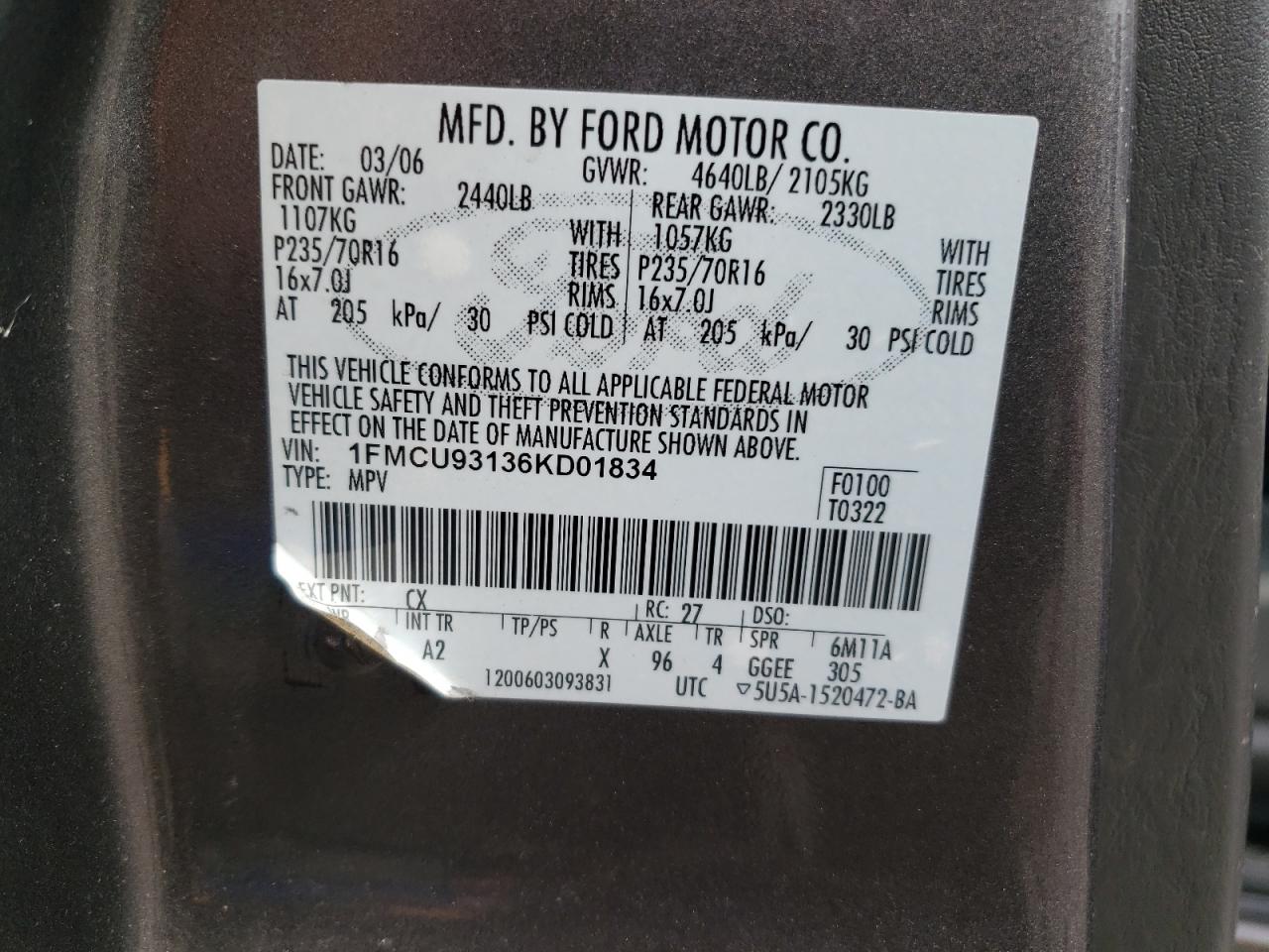 1FMCU93136KD01834 2006 Ford Escape Xlt