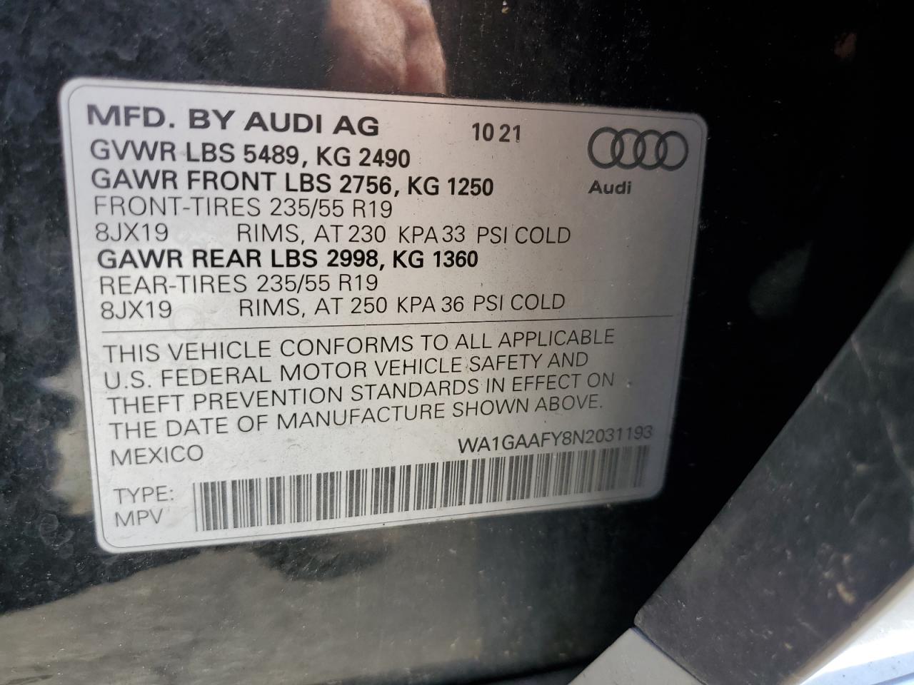 WA1GAAFY8N2031193 2022 Audi Q5 Premium 45