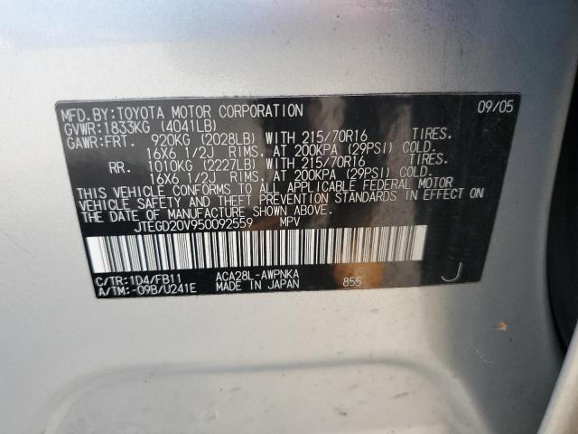 2005 Toyota Rav4 VIN: JTEGD20V950092559 Lot: 61936744