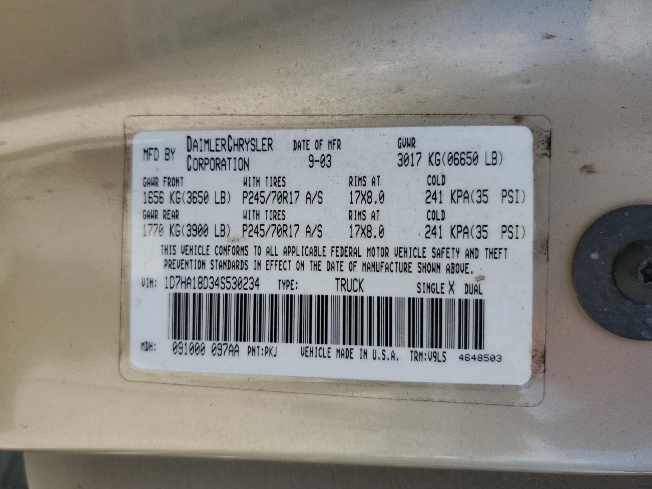 1D7HA18D34S530234 2004 Dodge Ram 1500 St