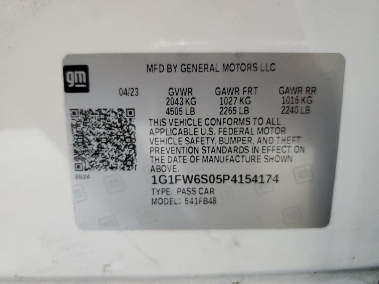 1G1FW6S05P4154174 2023 Chevrolet Bolt Ev 1Lt