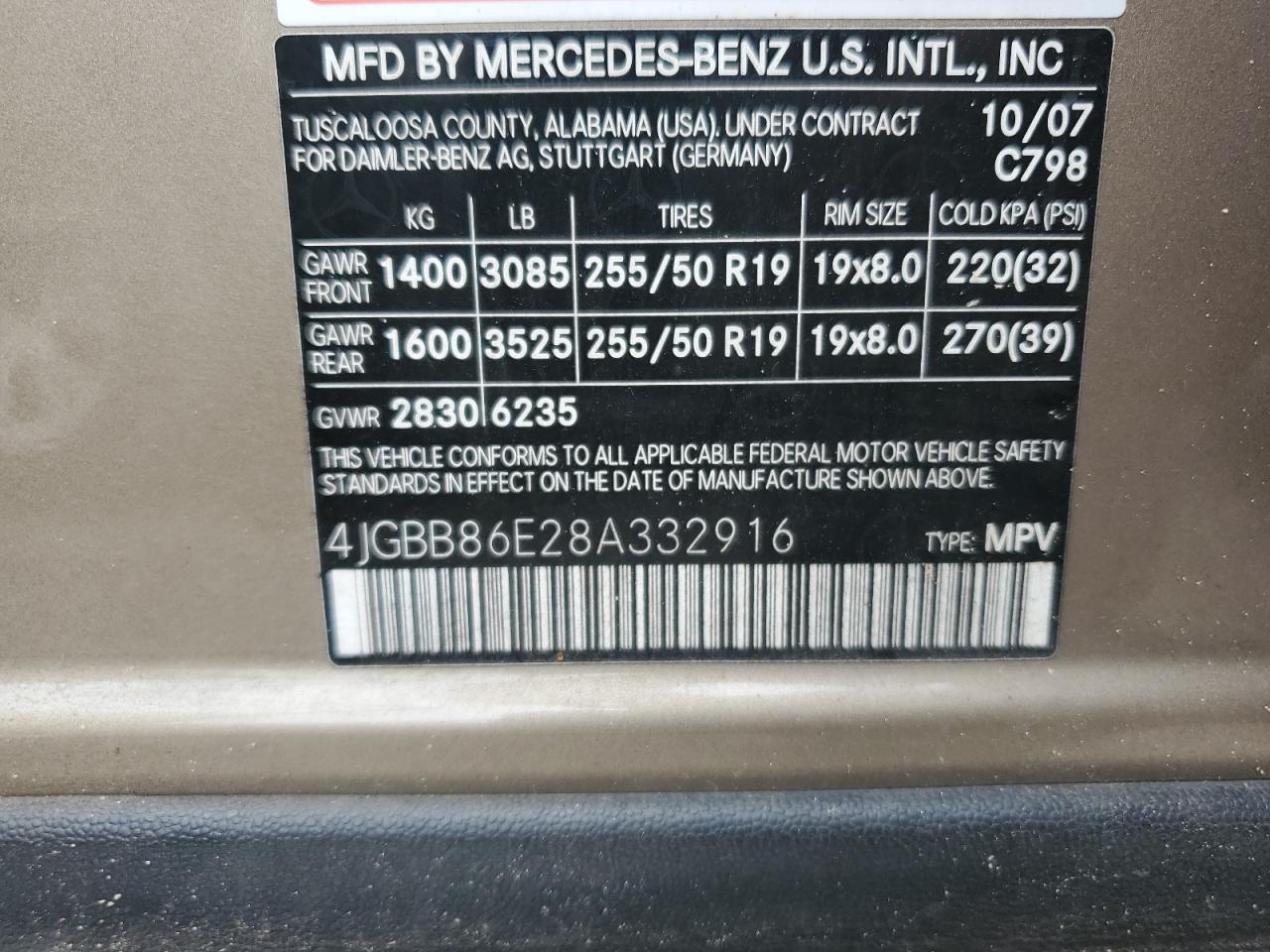 4JGBB86E28A332916 2008 Mercedes-Benz Ml 350