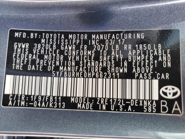 2017 Toyota Corolla L VIN: 5YFBURHE0HP662311 Lot: 62325664