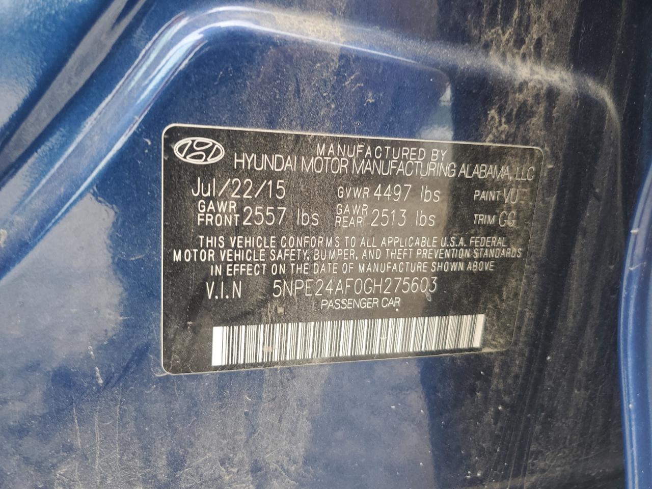 5NPE24AF0GH275603 2016 Hyundai Sonata Se