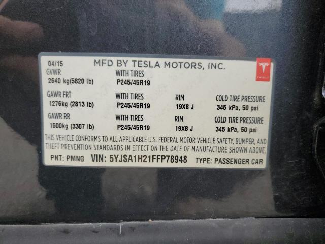 2015 Tesla Model S 85D VIN: 5YJSA1H21FFP78948 Lot: 60782184