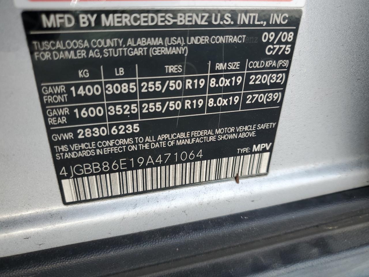 4JGBB86E19A471064 2009 Mercedes-Benz Ml 350