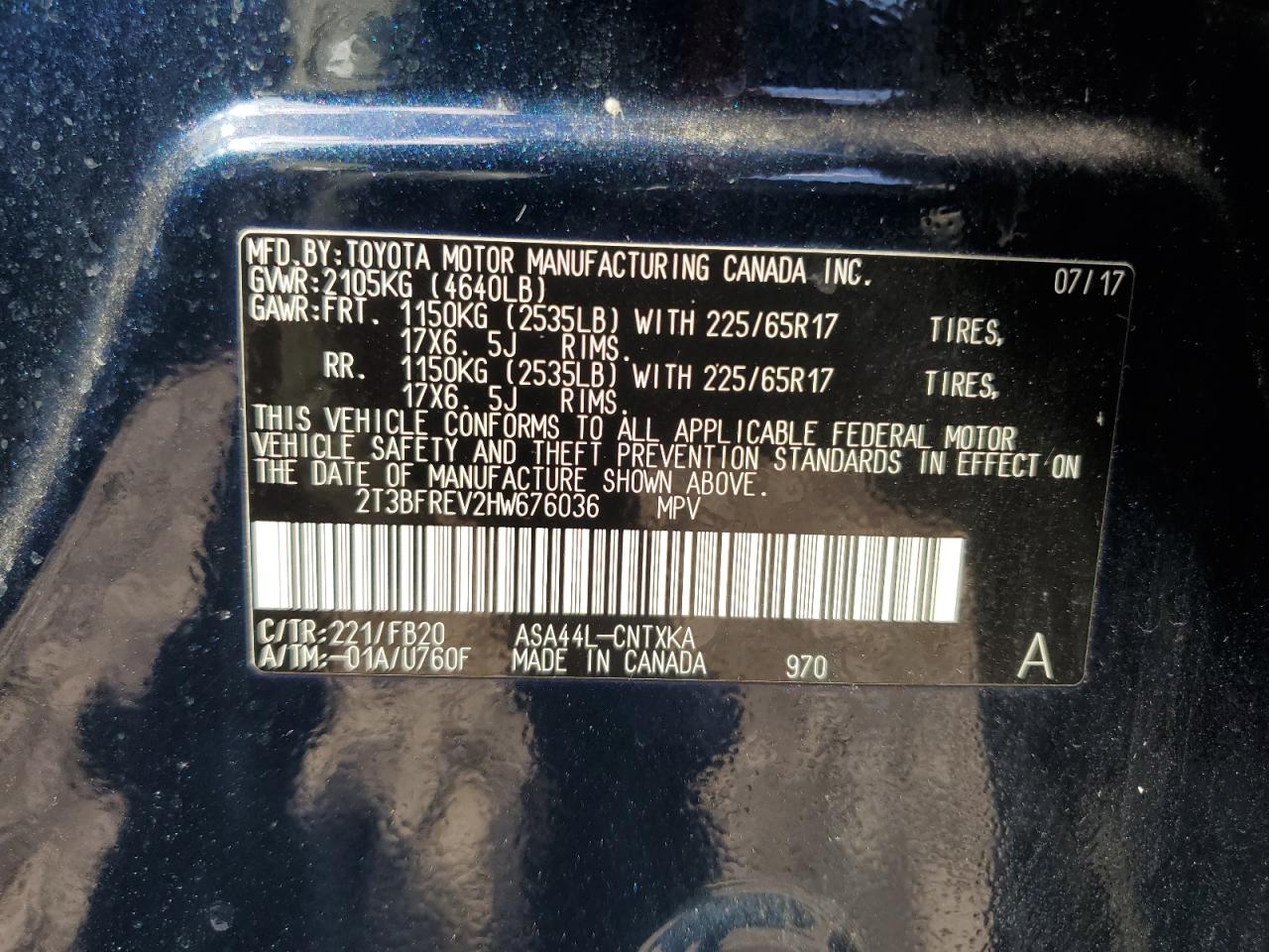 2T3BFREV2HW676036 2017 Toyota Rav4 Le