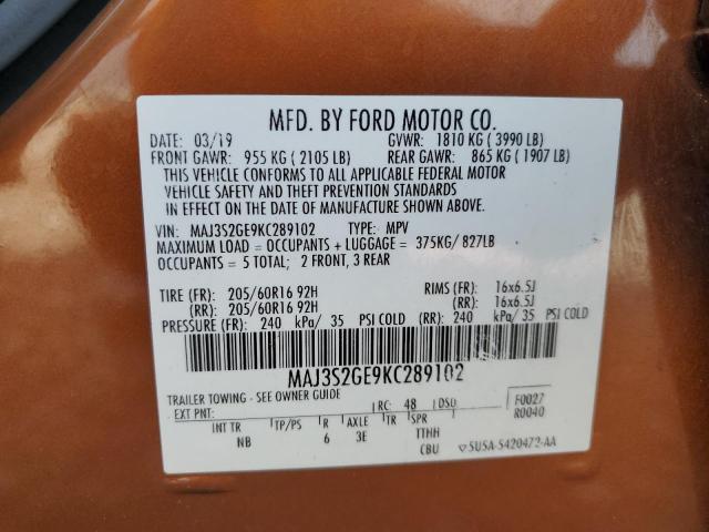 2019 Ford Ecosport Se VIN: MAJ3S2GE9KC289102 Lot: 62571824