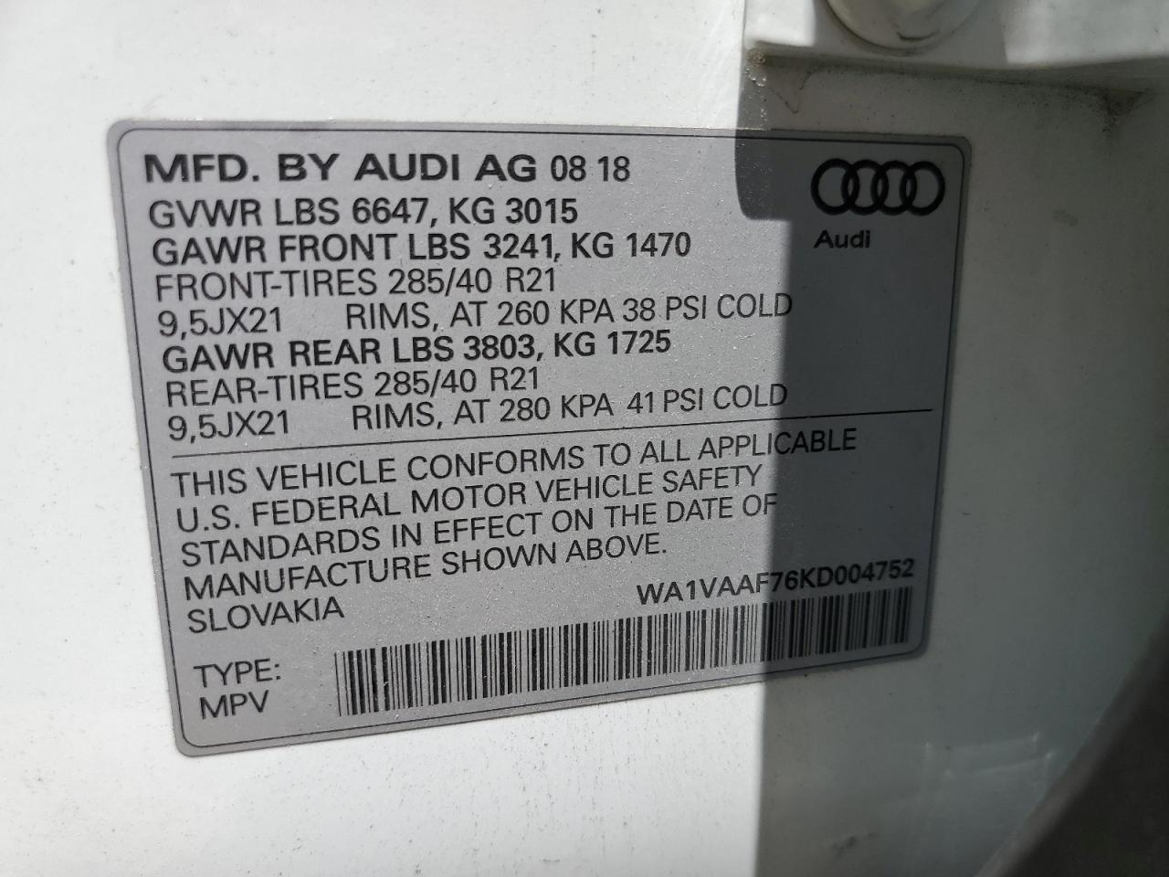 WA1VAAF76KD004752 2019 Audi Q7 Prestige