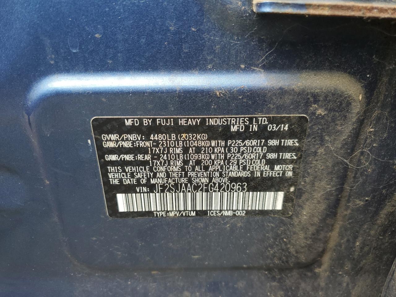 JF2SJAAC2FG420963 2015 Subaru Forester 2.5I