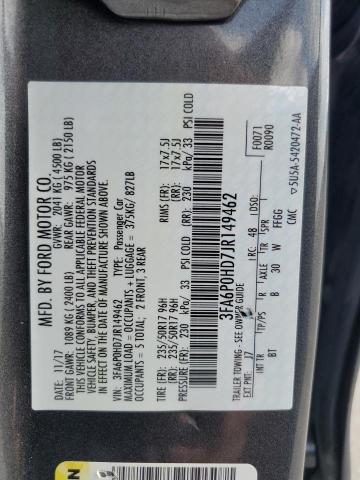 VIN 3FA6P0HD7JR149462 2018 Ford Fusion, SE no.12