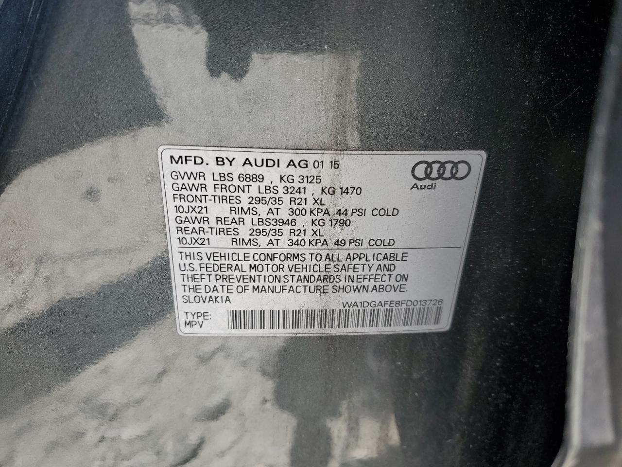 WA1DGAFE8FD013726 2015 Audi Q7 Prestige