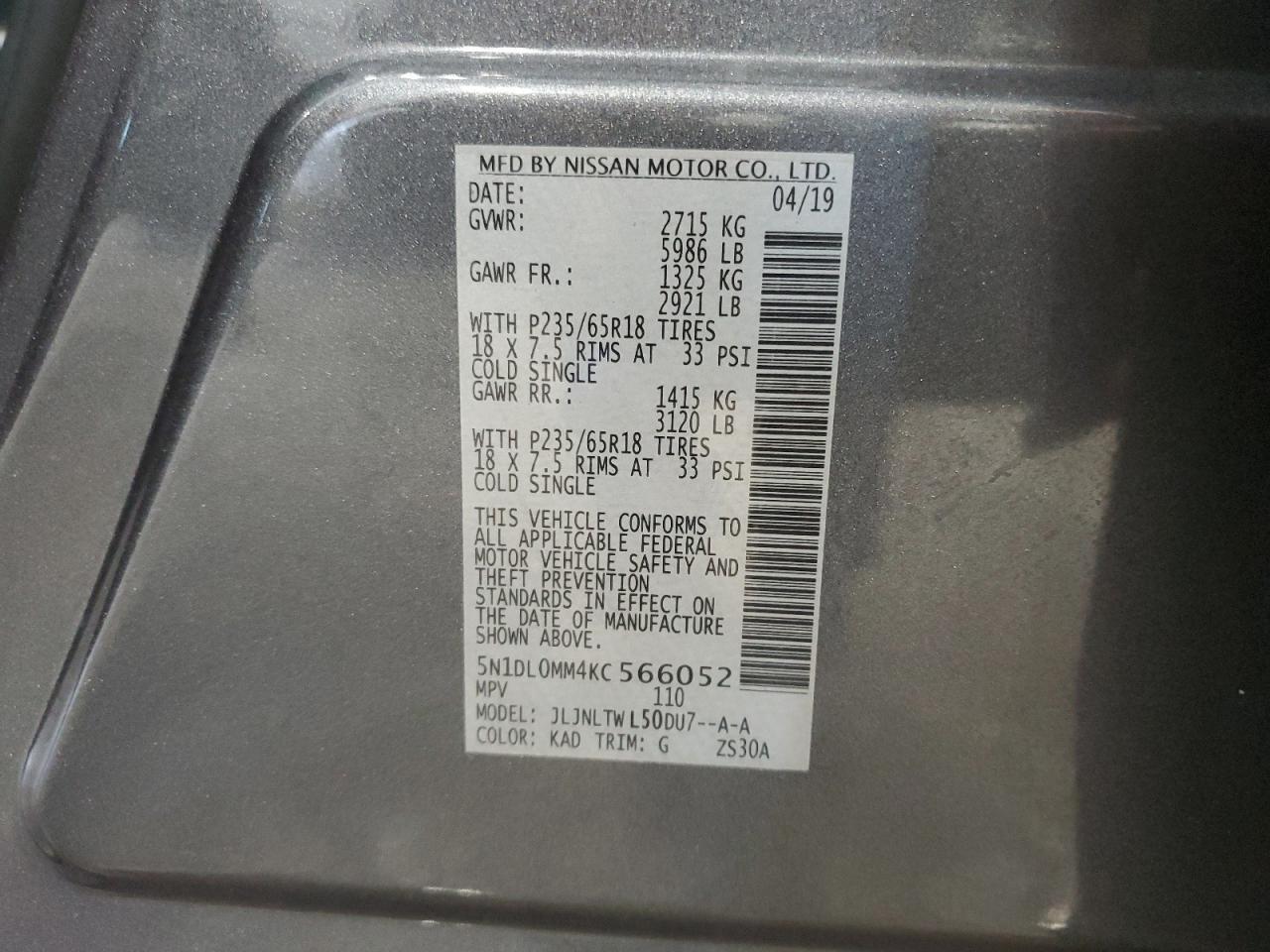 5N1DL0MM4KC566052 2019 Infiniti Qx60 Luxe