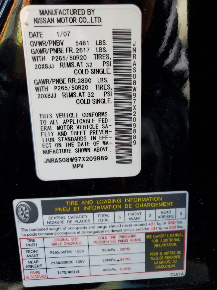 JNRAS08W97X209889 2007 Infiniti Fx35