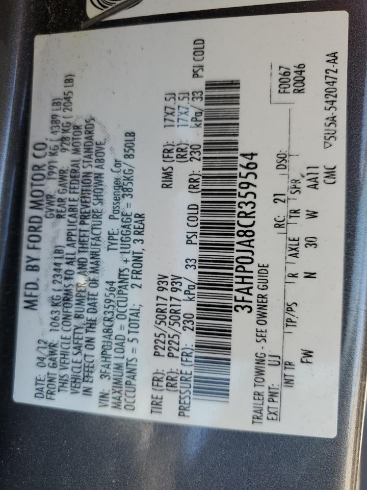 2012 Ford Fusion Sel vin: 3FAHP0JA8CR359564