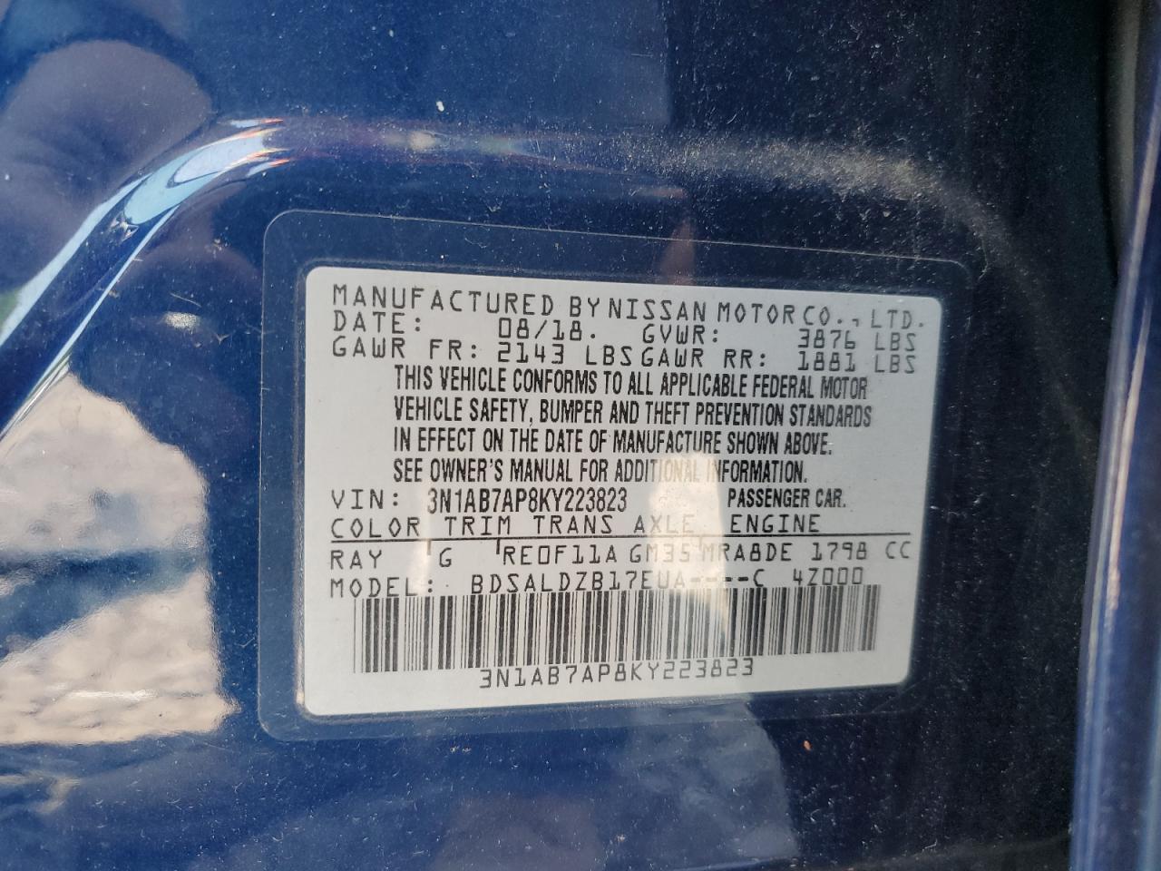 3N1AB7AP8KY223823 2019 Nissan Sentra S