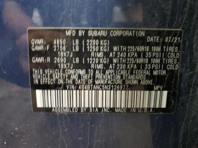 2022 Subaru Outback Limited VIN: 4S4BTANC5N3126977 Lot: 60449374