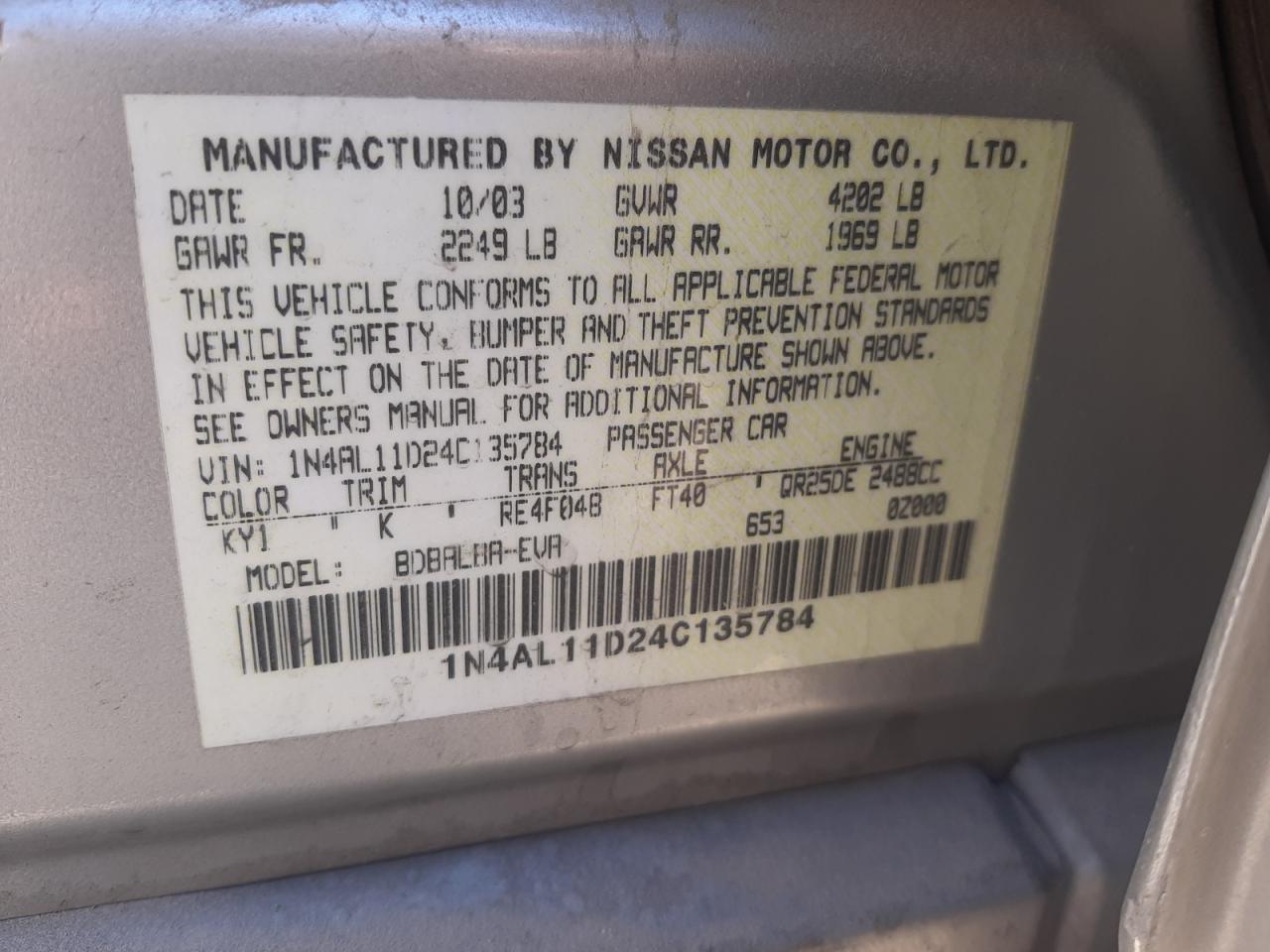 1N4AL11D24C135784 2004 Nissan Altima Base