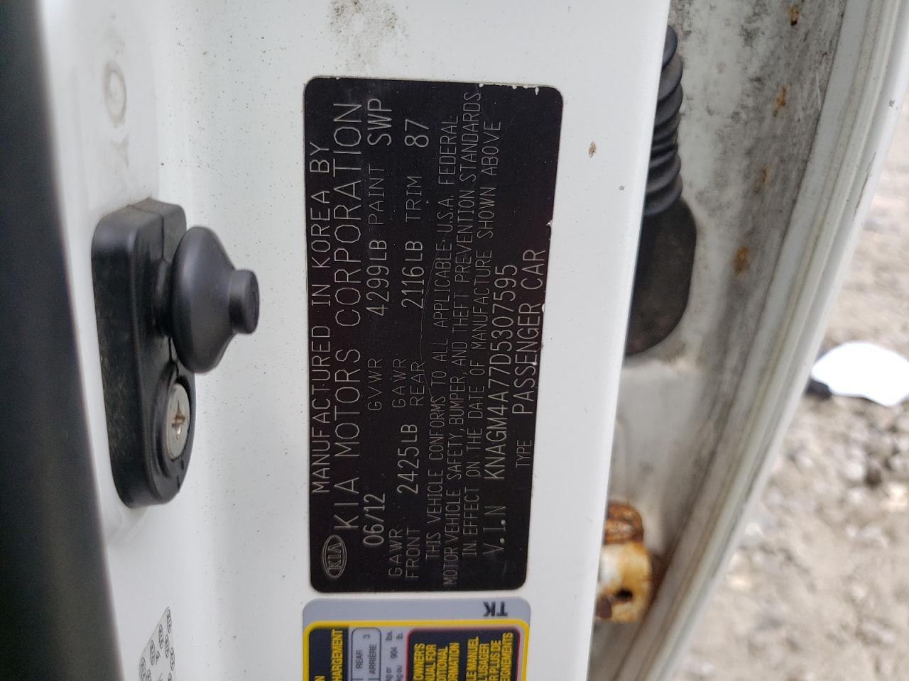 KNAGM4A77D5307595 2013 Kia Optima Lx