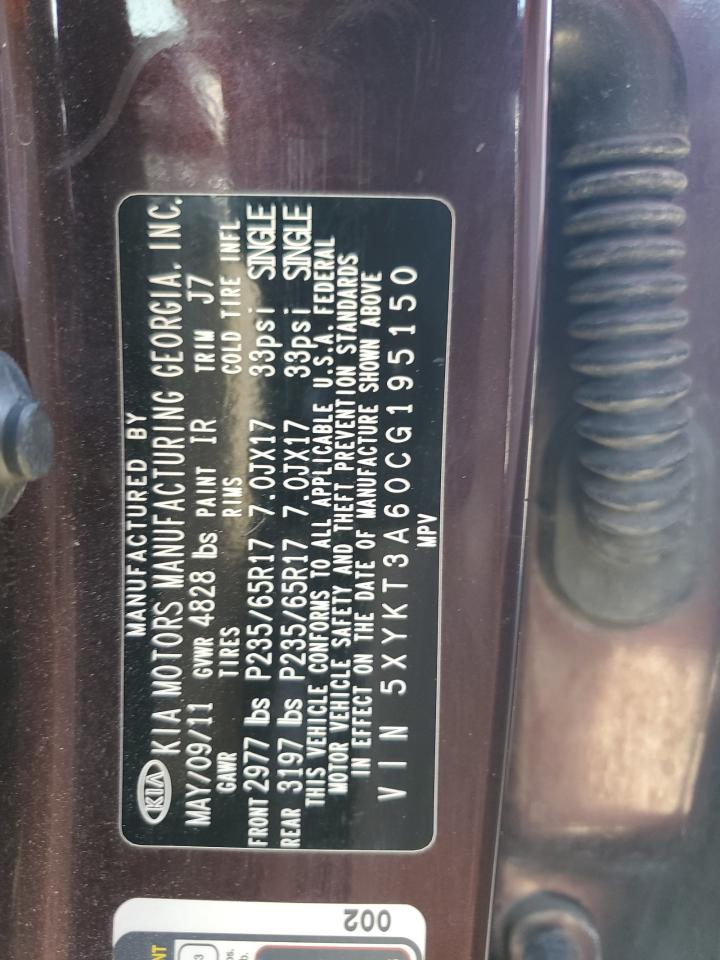 5XYKT3A60CG195150 2012 Kia Sorento Base