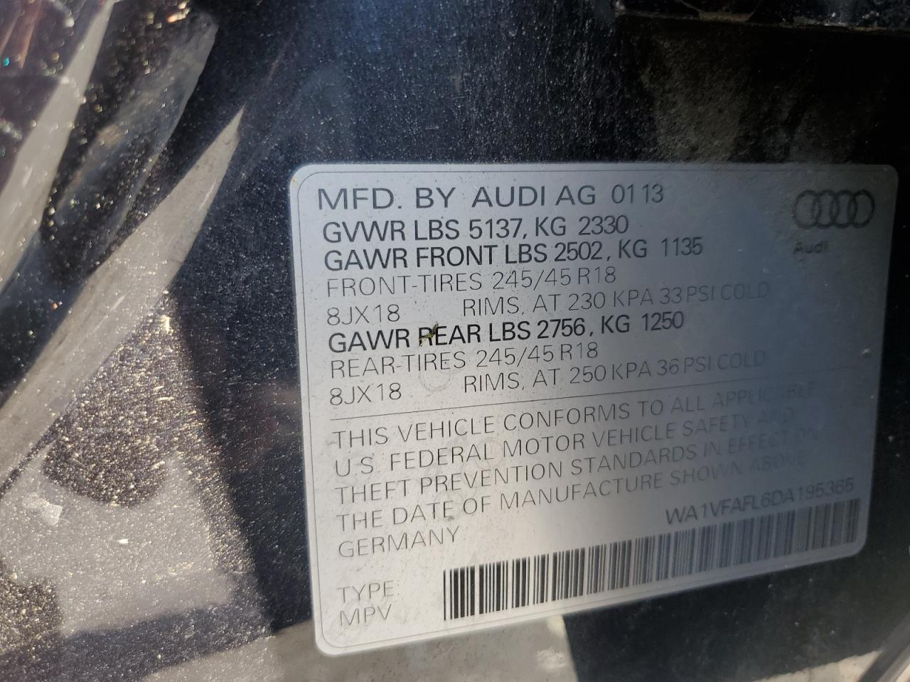 WA1VFAFL6DA195365 2013 Audi A4 Allroad Prestige