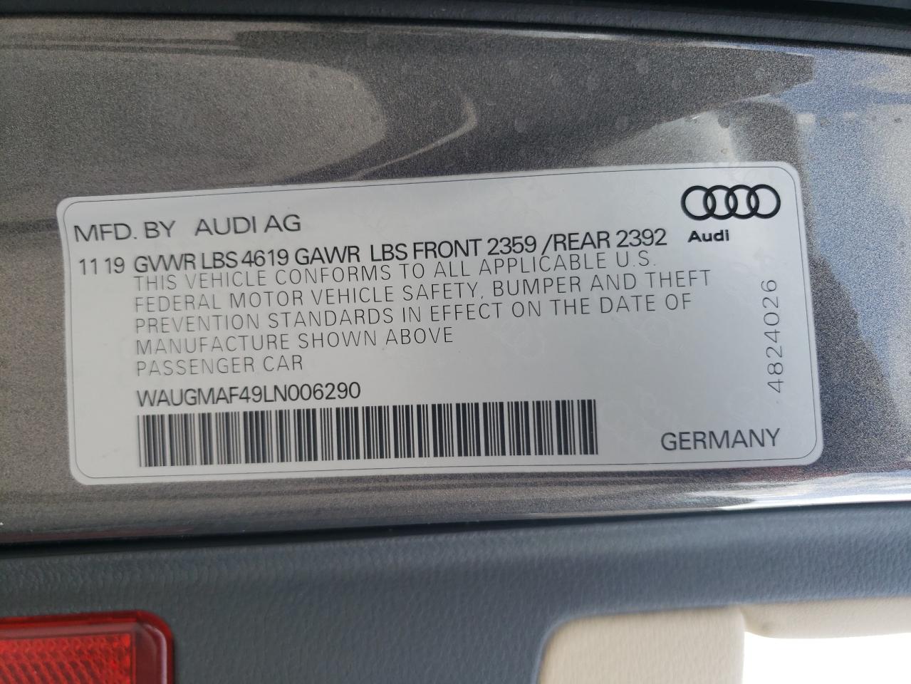 WAUGMAF49LN006290 2020 Audi A4 Premium