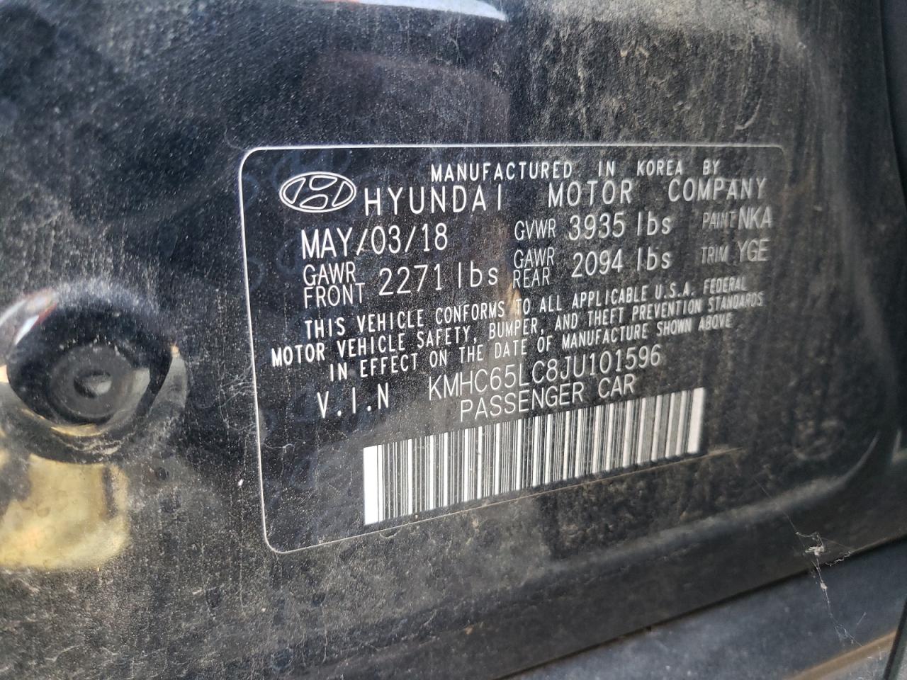 KMHC65LC8JU101596 2018 Hyundai Ioniq Blue