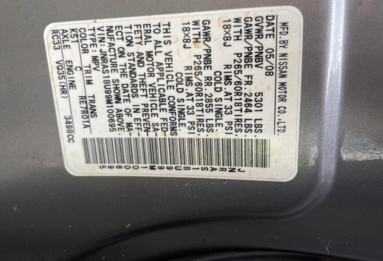 JNRAS18U99M100695 2009 Infiniti Fx35