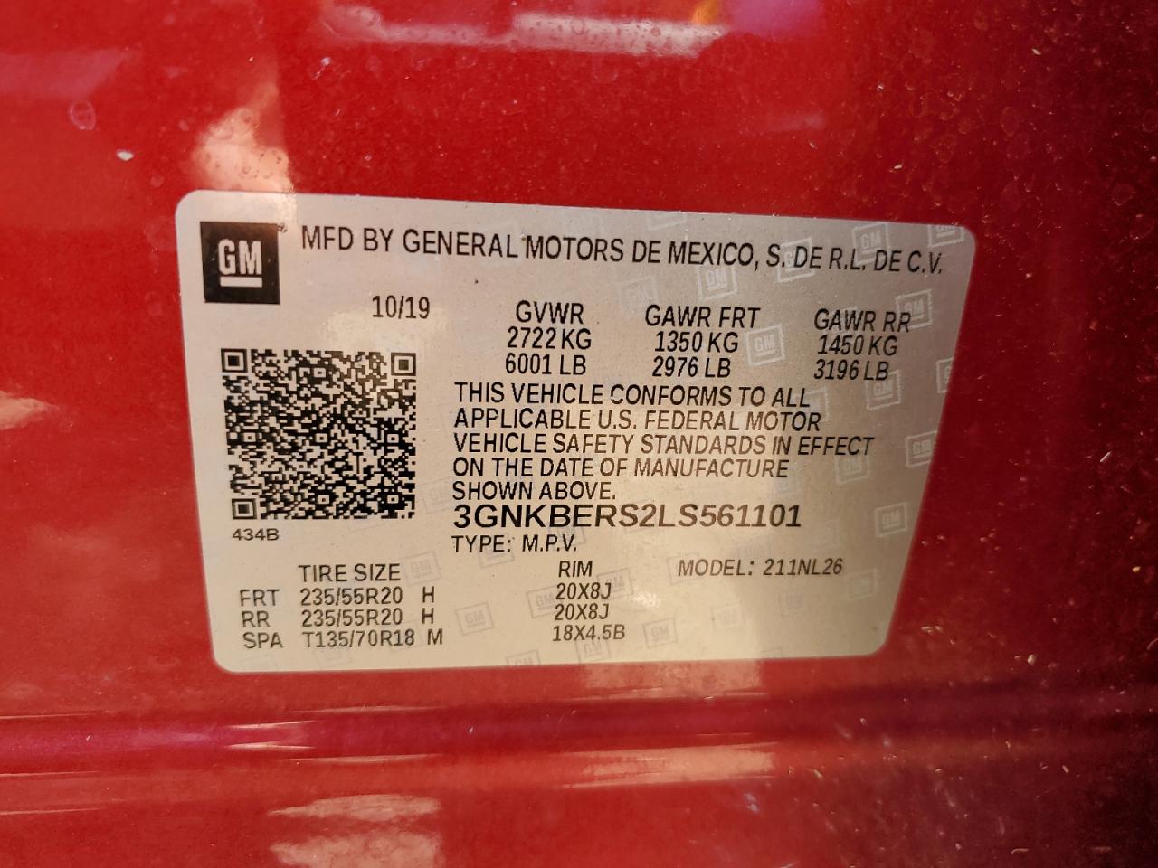 3GNKBERS2LS561101 2020 Chevrolet Blazer Rs