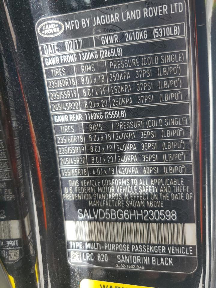 SALVD5BG6HH230598 2017 Land Rover Range Rover Evoque Hse Dynamic