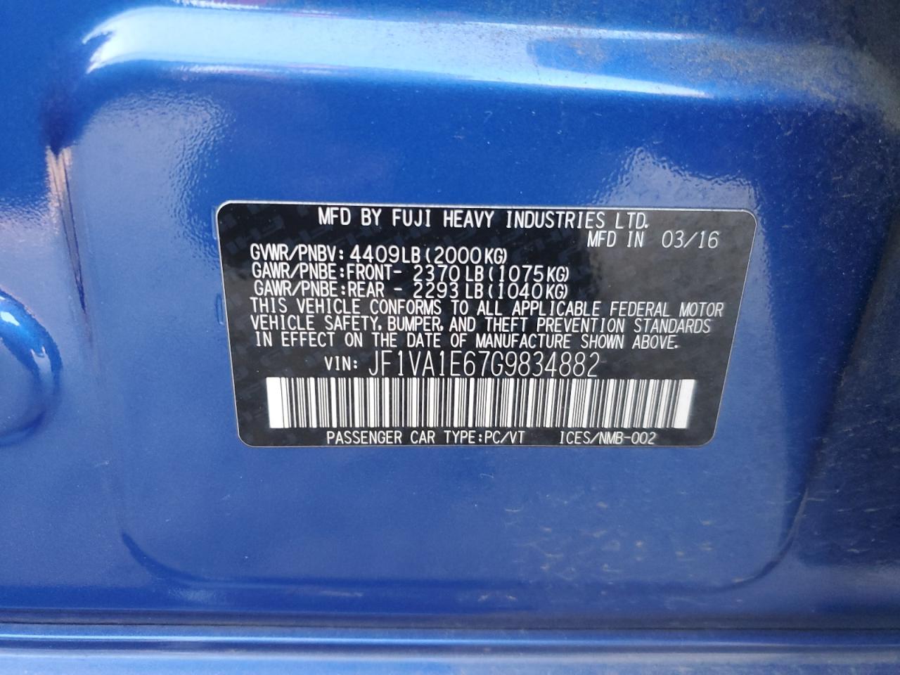 JF1VA1E67G9834882 2016 Subaru Wrx Premium