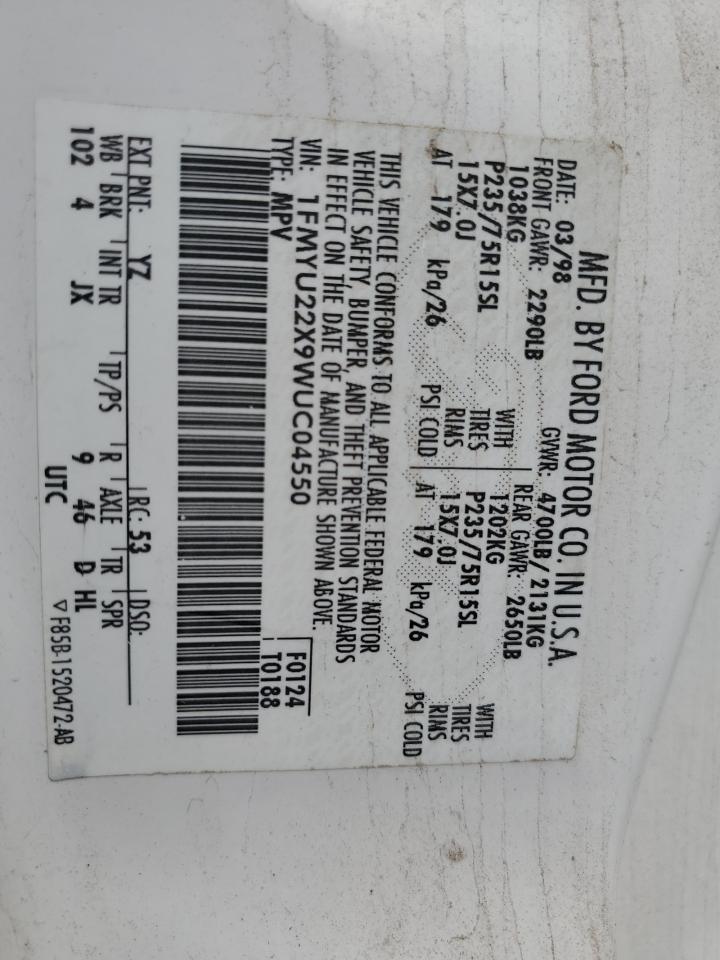 1FMYU22X9WUC04550 1998 Ford Explorer