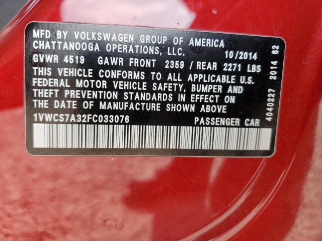 2015 VOLKSWAGEN PASSAT SEL - 1VWCS7A32FC033076